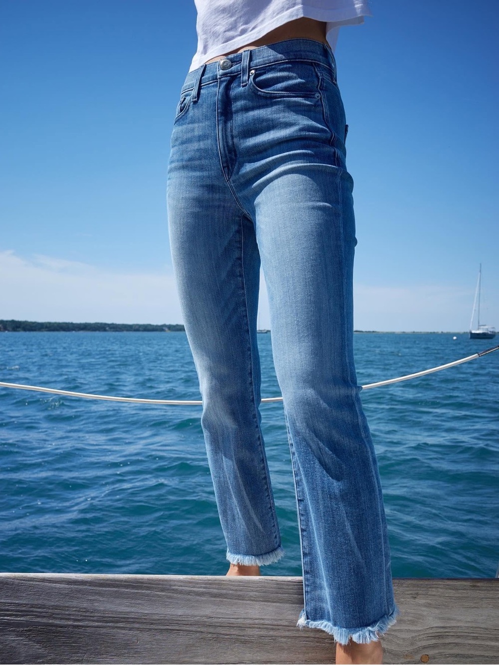 AYR • The Bomb Pop jeans in Bomba straight cropped ankle frayed hem kick flare